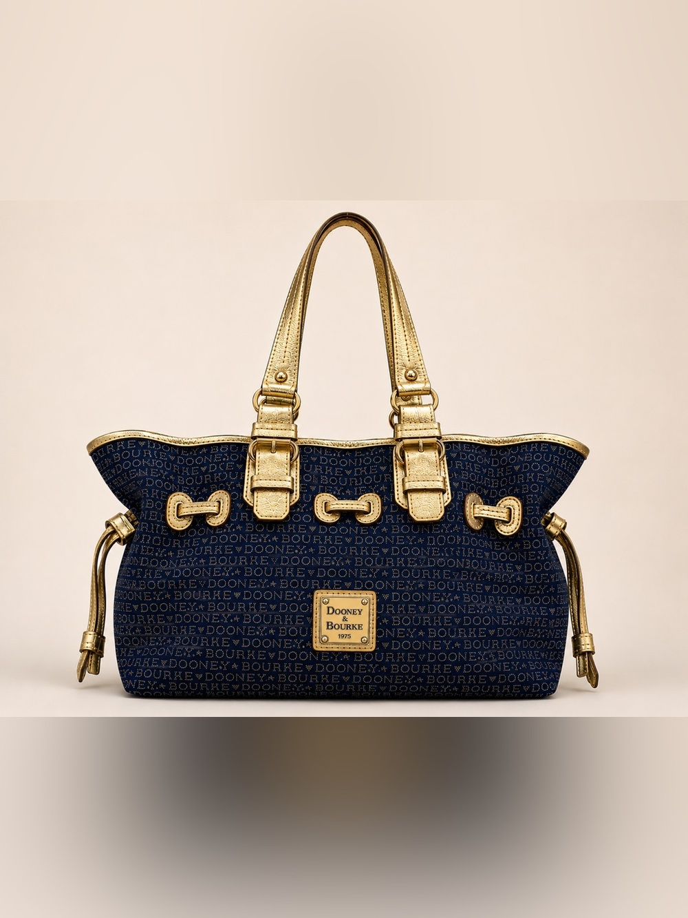 Rare Vintage Dooney & Bourke Midnight Blue Gold Monogram Bag Red Interior NWOT
